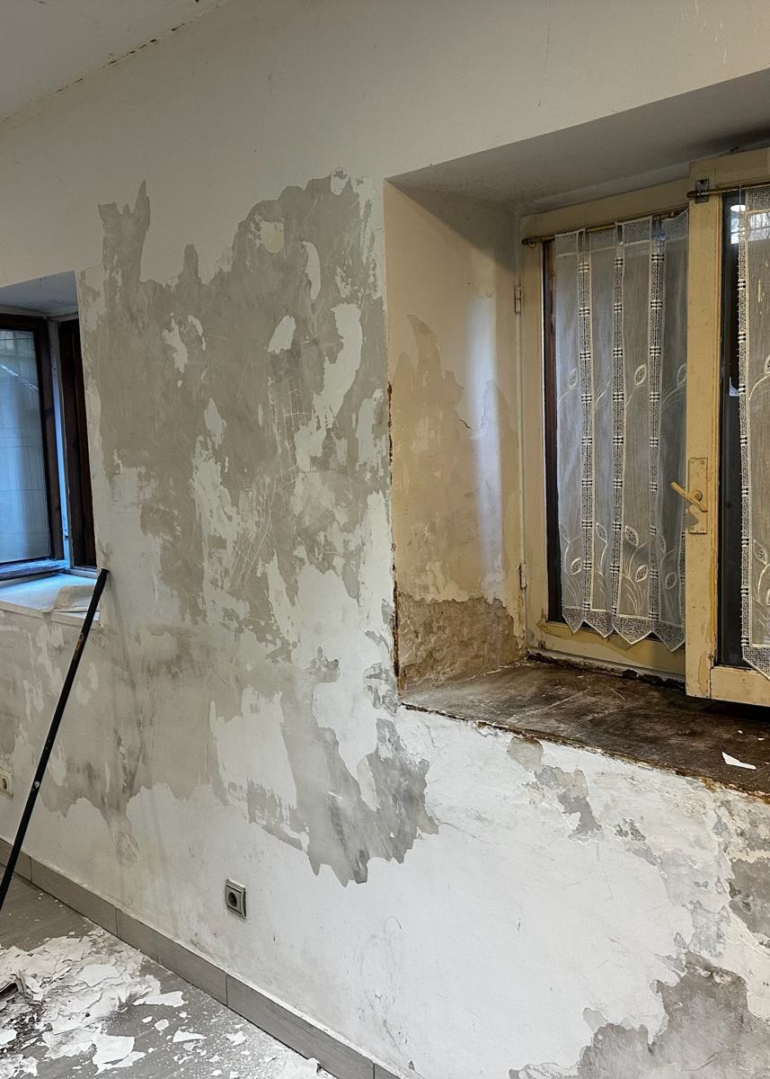 Pared del salón sin pintar